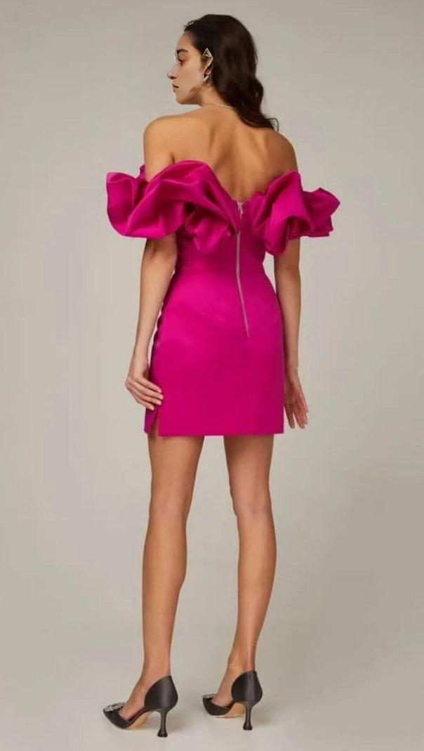 AIIZIE SATIN A-LINE NECKLINE POD RUFFLE MINI DRESS IN PINK - product image
