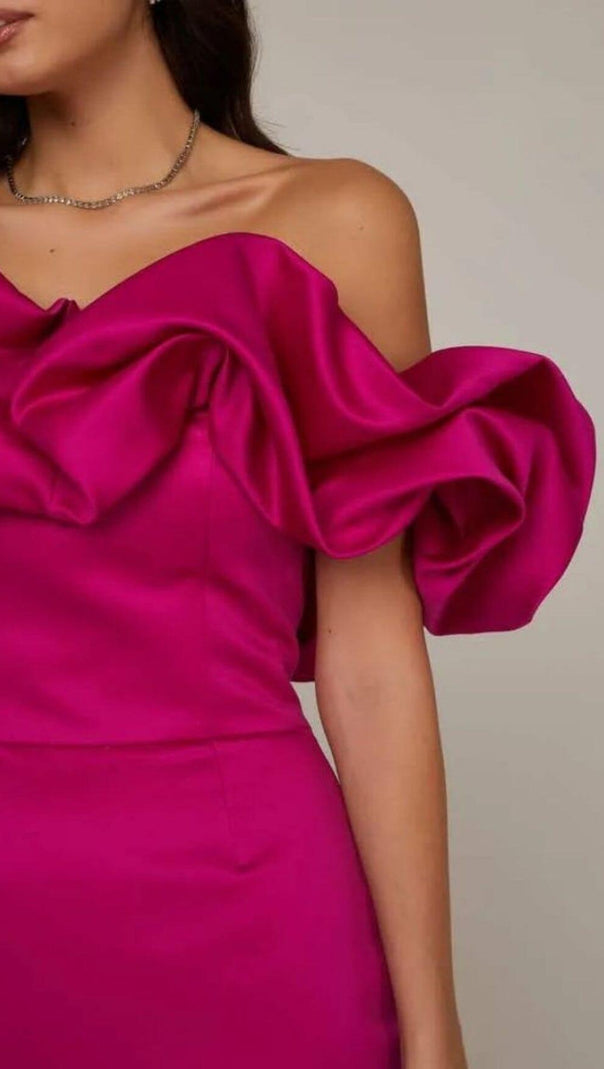 AIIZIE SATIN A-LINE NECKLINE POD RUFFLE MINI DRESS IN PINK - product image
