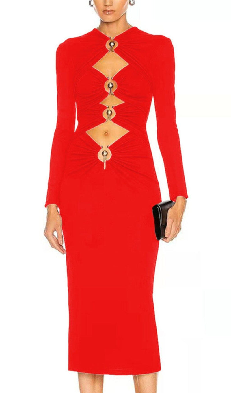 BANDAGE MIDI DRESS IN RED