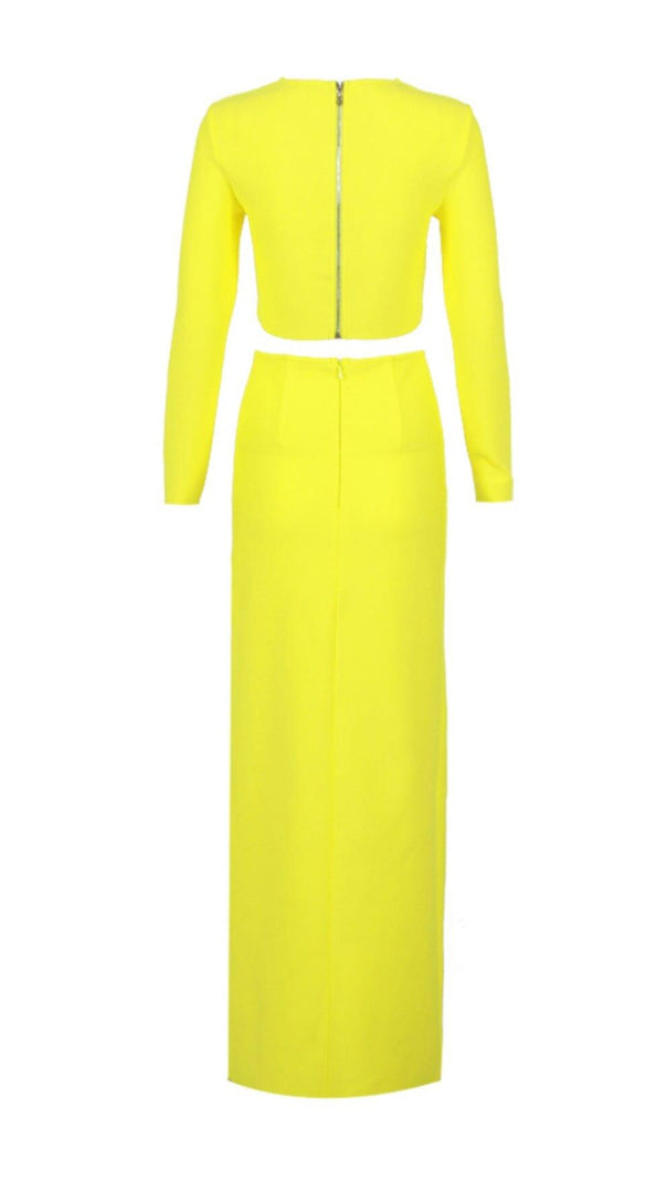 AIIZIE YELLOW BEADED STARFISH DIAMOND LONG SLEEVE HIGH WAISTED SPLIT SKIRT - product image