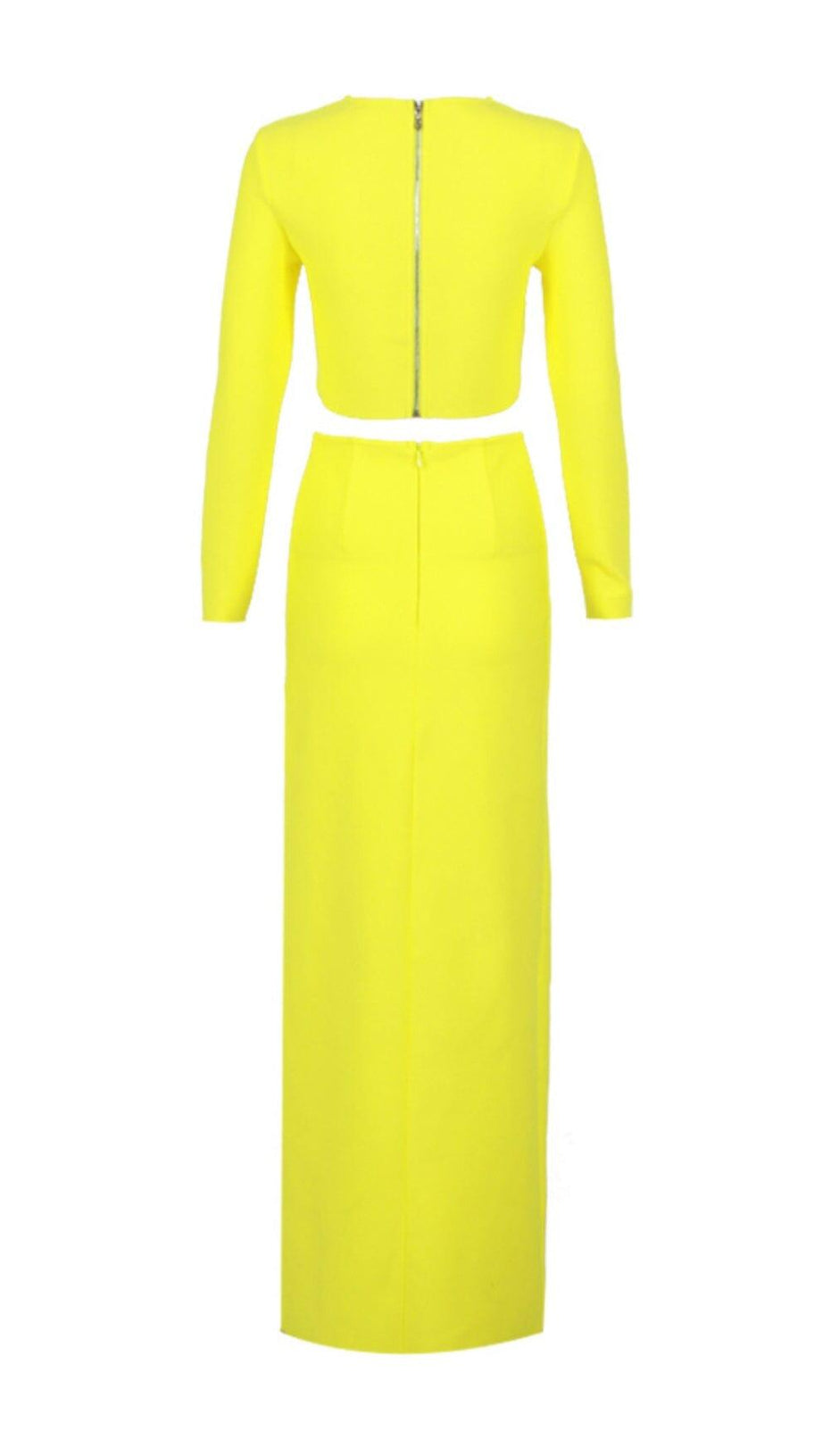 YELLOW BEADED STARFISH DIAMOND LONG SLEEVE HIGH WAISTED SPLIT SKIRT