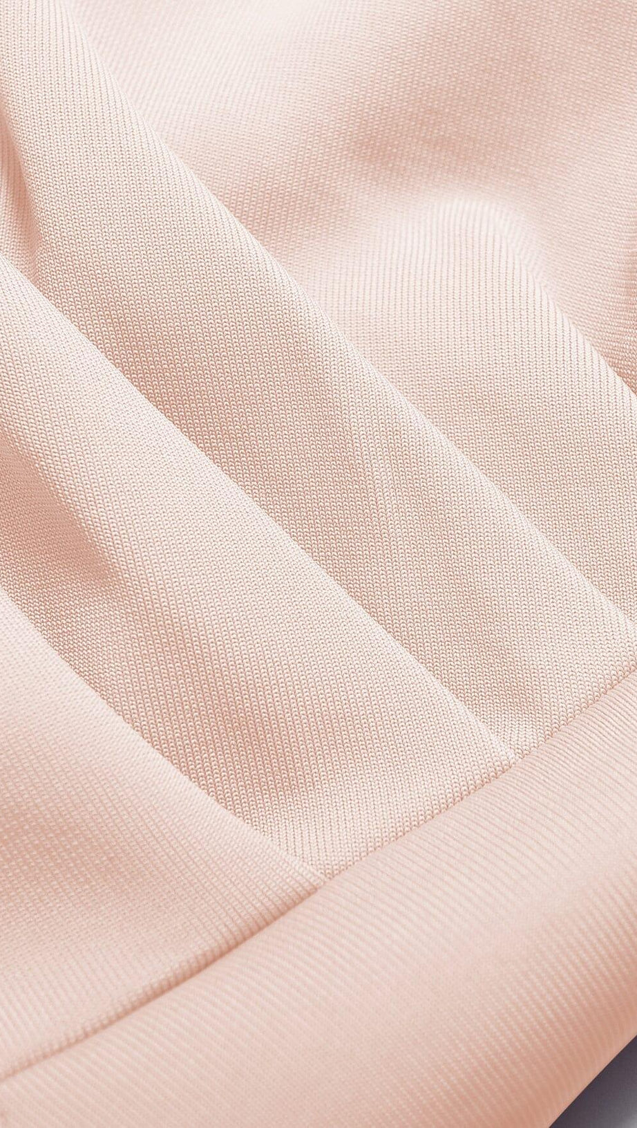 STRAPLESS DRAPED SLEEVE SLITS BANDAGE DRESS IN BEIGE