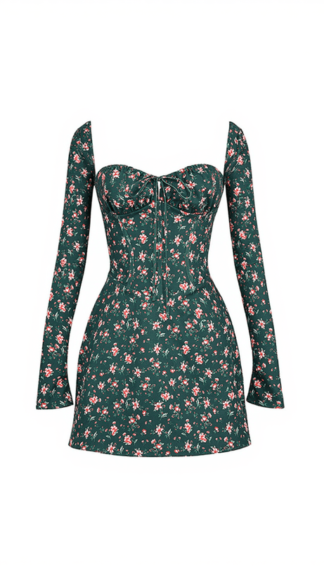 ABITO CORTO CON PIZZI FLOREALI ROSSI