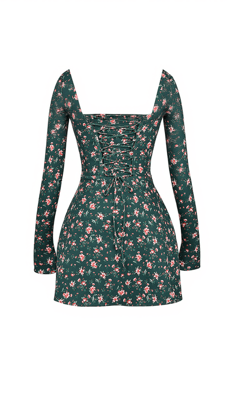 ABITO CORTO CON PIZZI FLOREALI ROSSI