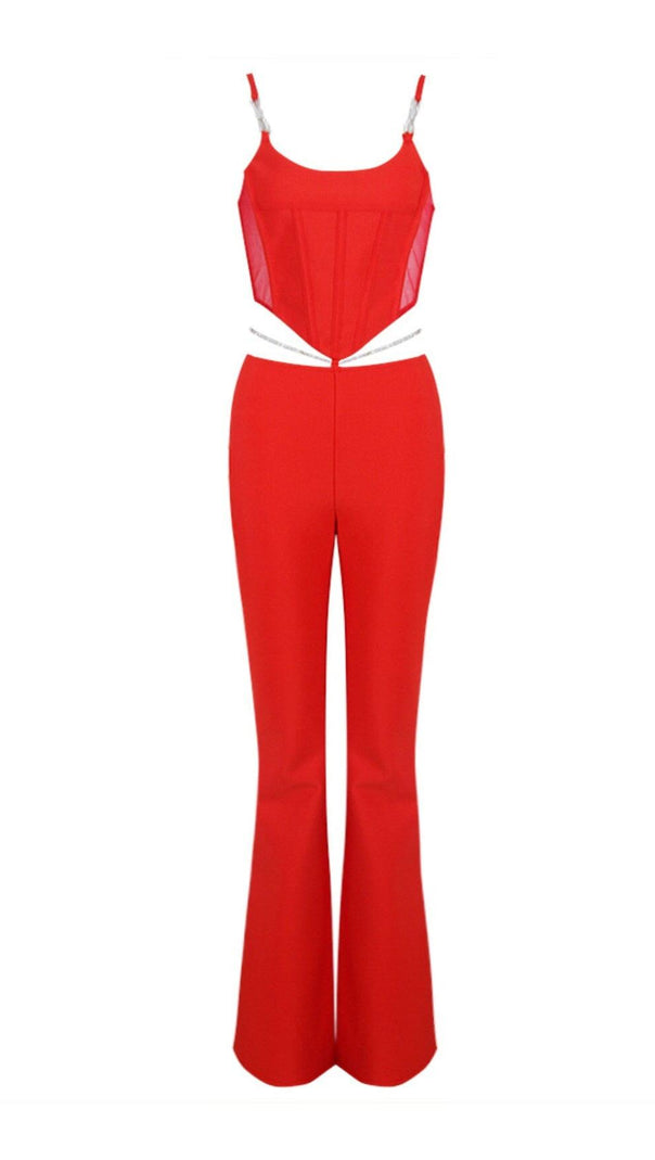 AIIZIE CORSET WIDE-LEGGED TWO-PIECE SUIT IN RED - product image