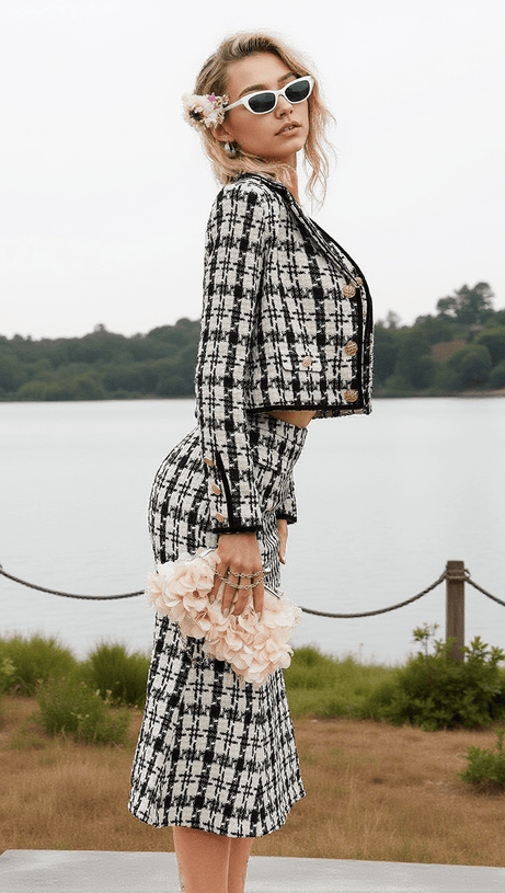 ESRA HOUNDSTOOTH SKIRT THREE PIECE SET