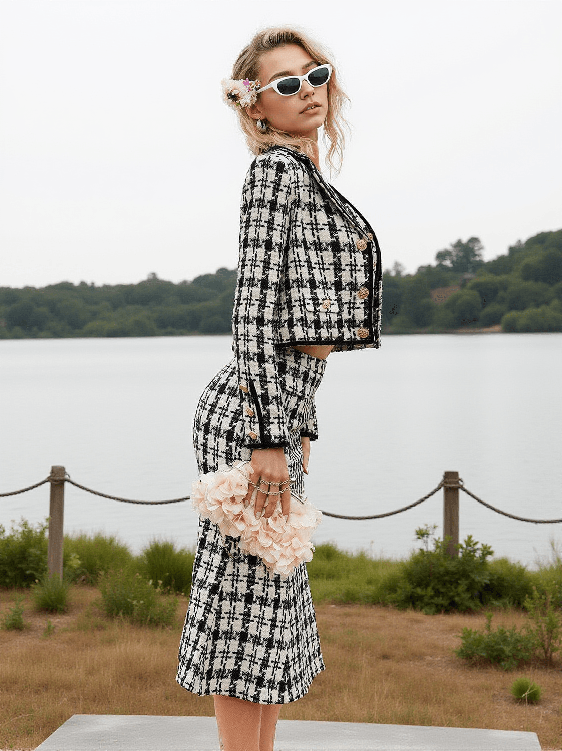 ESRA HOUNDSTOOTH SKIRT THREE PIECE SET