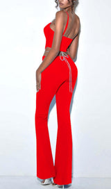 CORSET WIDE-LEGGED TWO-PIECE SUIT IN RED