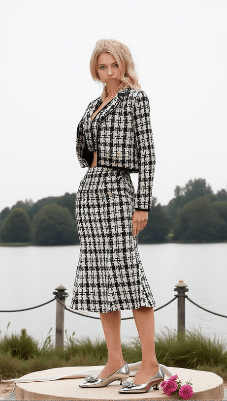 ESRA HOUNDSTOOTH SKIRT THREE PIECE SET