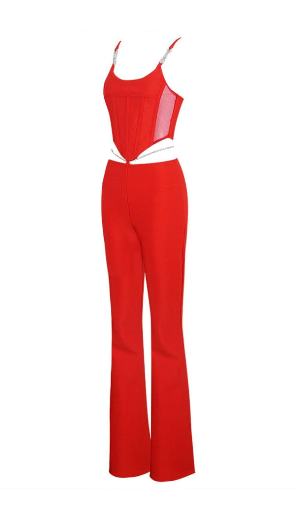 AIIZIE CORSET WIDE-LEGGED TWO-PIECE SUIT IN RED - product image