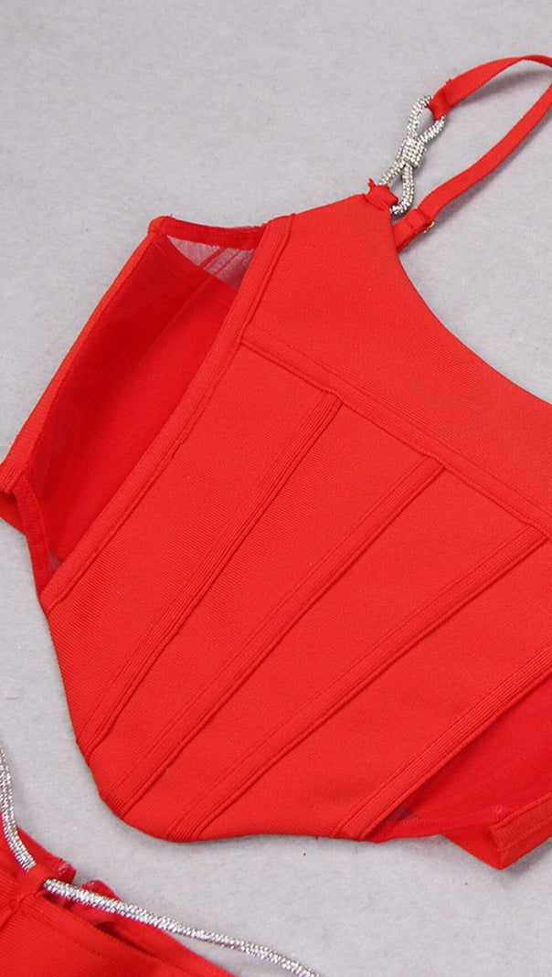 AIIZIE CORSET WIDE-LEGGED TWO-PIECE SUIT IN RED - product image