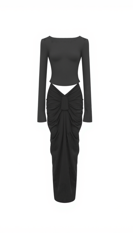 ARUNA LONG SLEEVE RUCHED SKIRT SET