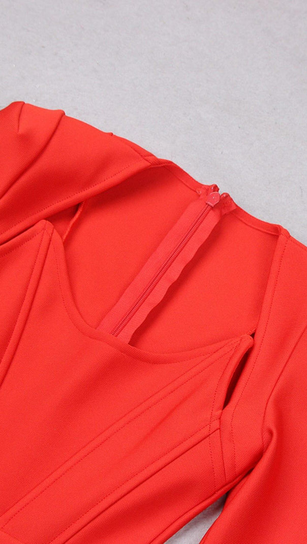 AIIZIE SQUARE SHOULDER CORSET MIDI DRESS IN RED - product image