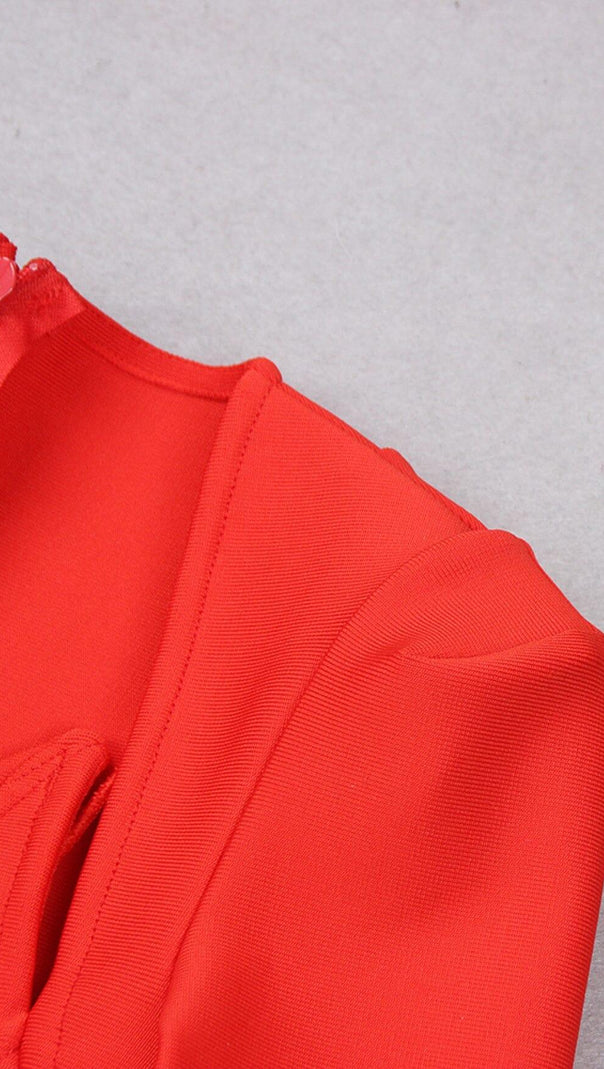 AIIZIE SQUARE SHOULDER CORSET MIDI DRESS IN RED - product image