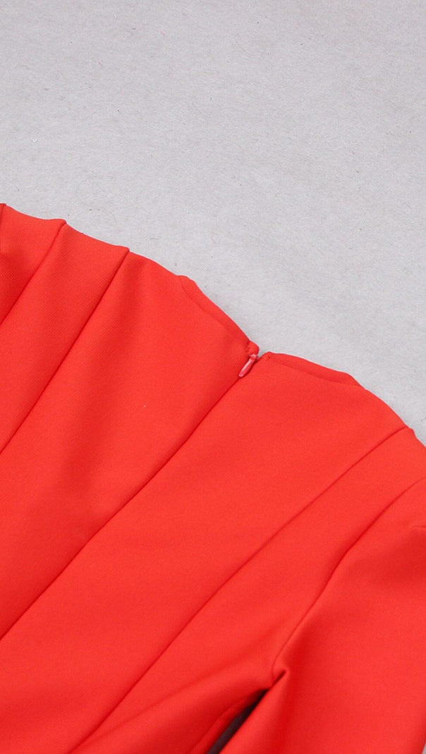 AIIZIE SQUARE SHOULDER CORSET MIDI DRESS IN RED - product image