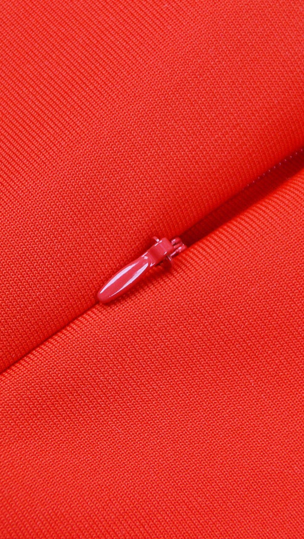 Square Shoulder Corset Midi Dress in Red