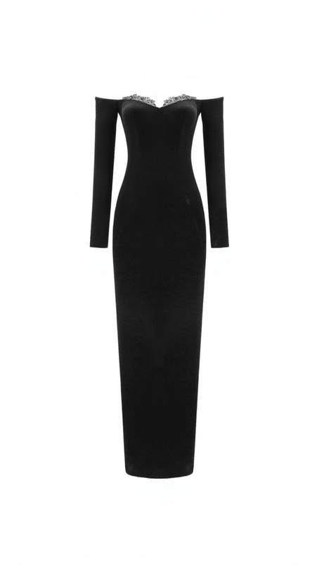 ABITO IN VELLUTO DI PIZZO CON SPALLE SCOPERTE TAL