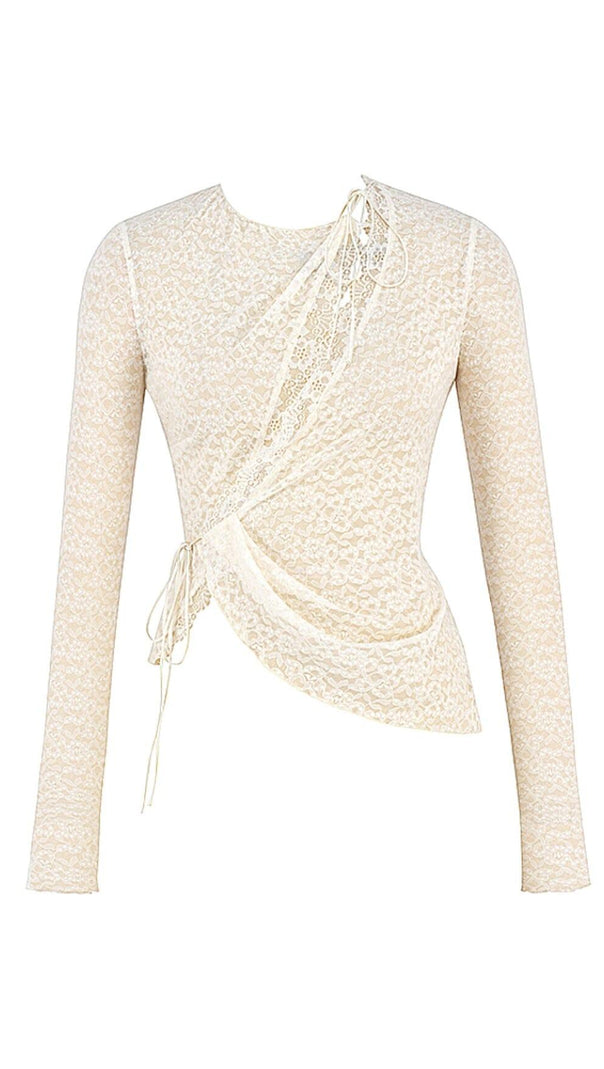 AIIZIE IVORY FLORAL LACE TRIM TOP - product image