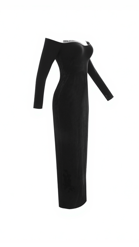 ABITO IN VELLUTO DI PIZZO CON SPALLE SCOPERTE TAL