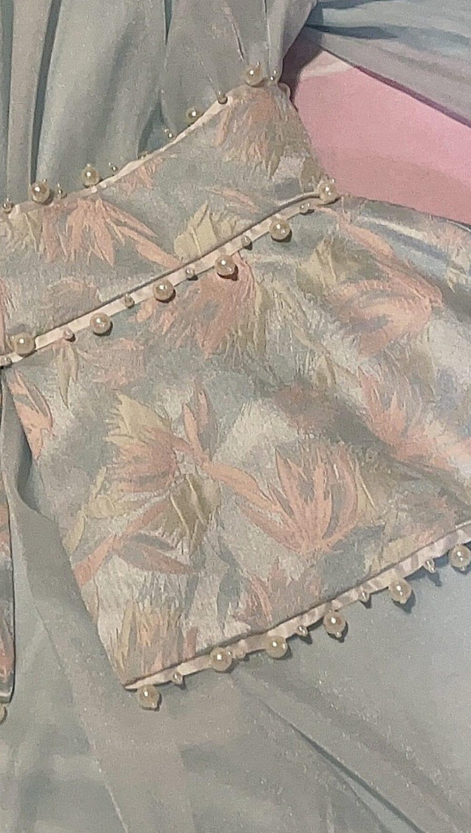 PEARL TRIM LONG SLEEVE MINI DRESS IN BLUE