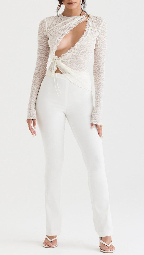 AIIZIE IVORY FLORAL LACE TRIM TOP - product image