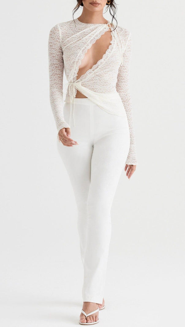 AIIZIE IVORY FLORAL LACE TRIM TOP - product image