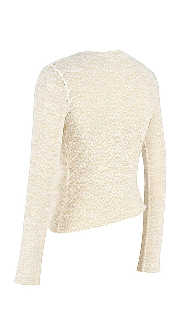 AIIZIE IVORY FLORAL LACE TRIM TOP - product image