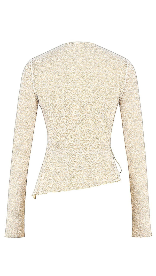 AIIZIE IVORY FLORAL LACE TRIM TOP - product image