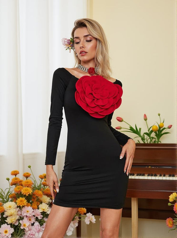 Miyako Long Sleeve Flower Mini Dress