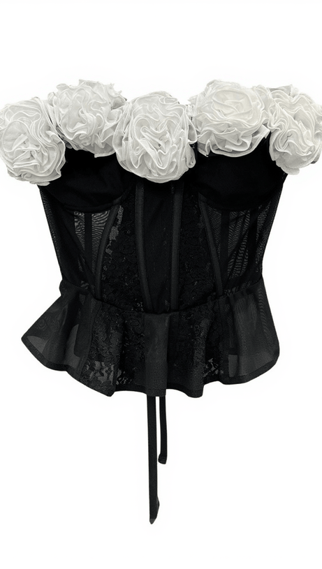 DUSKA FLOWER LACING MESH TOP