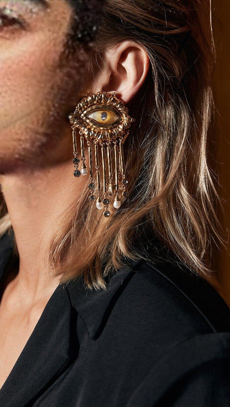 PEARL EMBELLISHED EYE EARRINGS