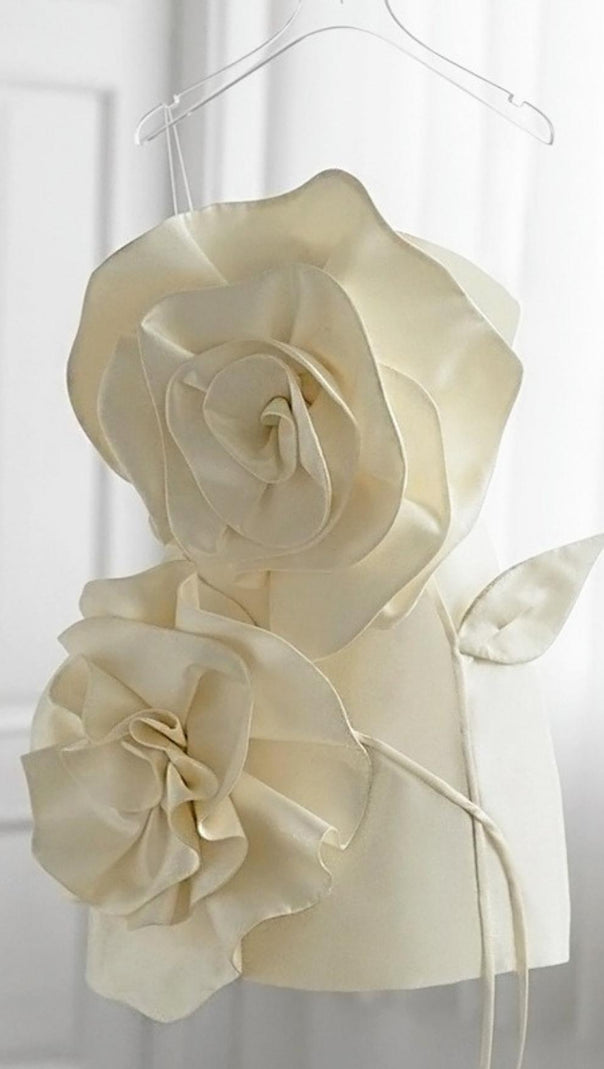 AIIZIE BEIGE FLOWER STRAPLESS BIND MINI DRESS - product image