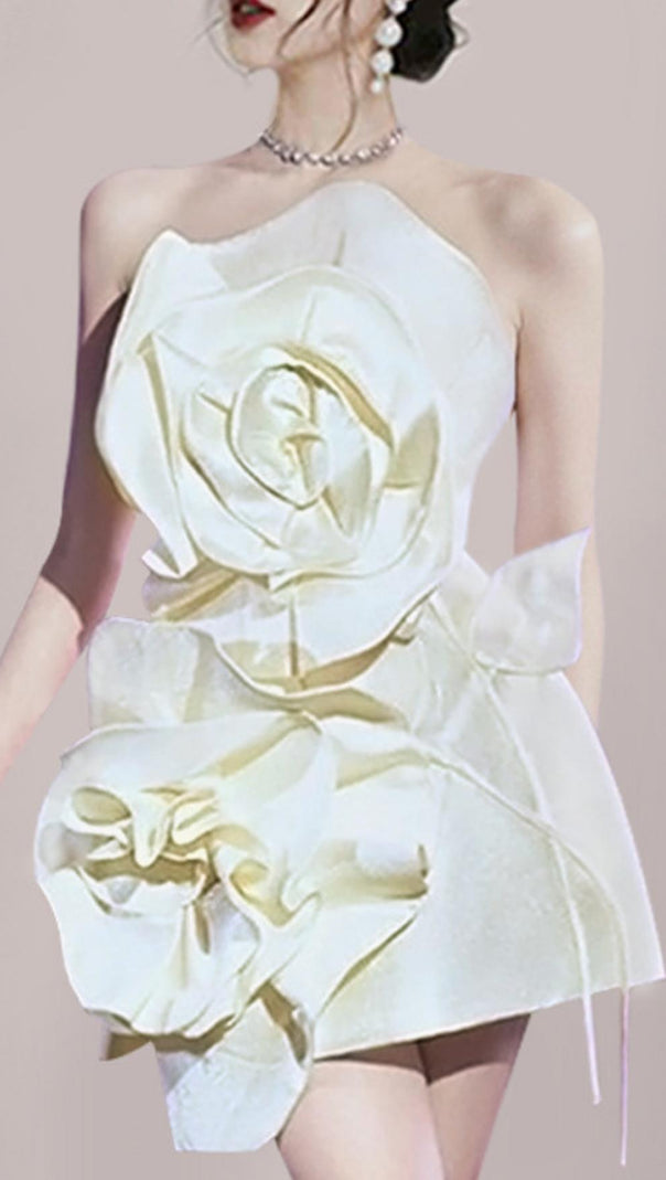 AIIZIE BEIGE FLOWER STRAPLESS BIND MINI DRESS - product image