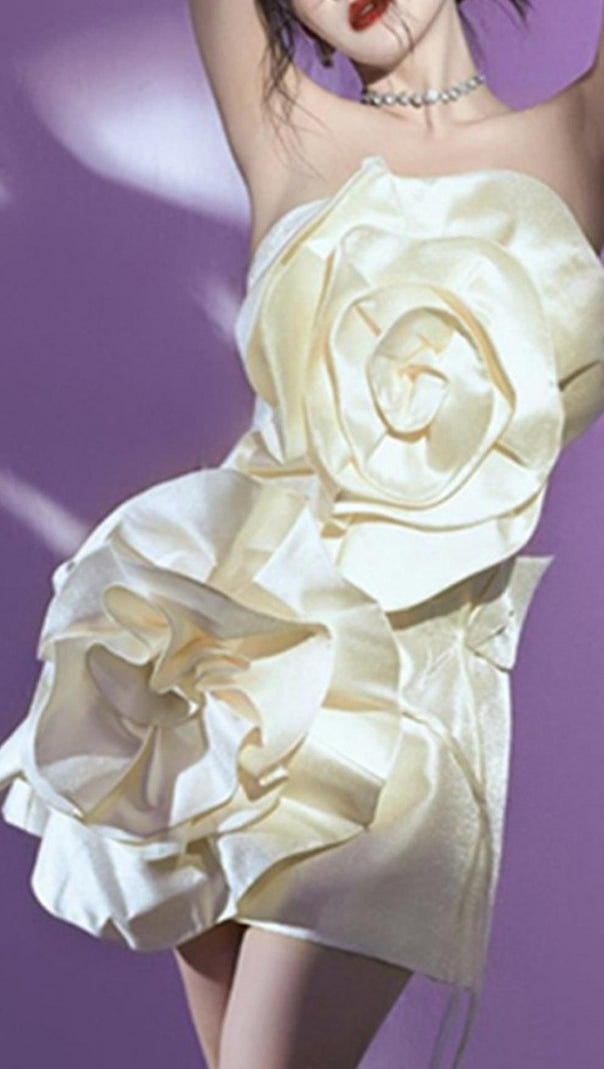 AIIZIE BEIGE FLOWER STRAPLESS BIND MINI DRESS - product image