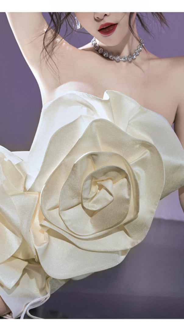 AIIZIE BEIGE FLOWER STRAPLESS BIND MINI DRESS - product image