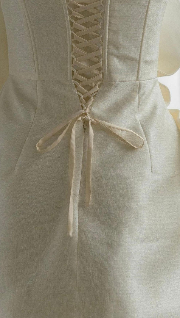 AIIZIE BEIGE FLOWER STRAPLESS BIND MINI DRESS - product image