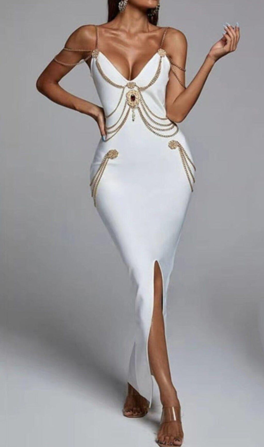 BANDAGE SWEETHEART SPLIT MAXI DRESS IN WHITE