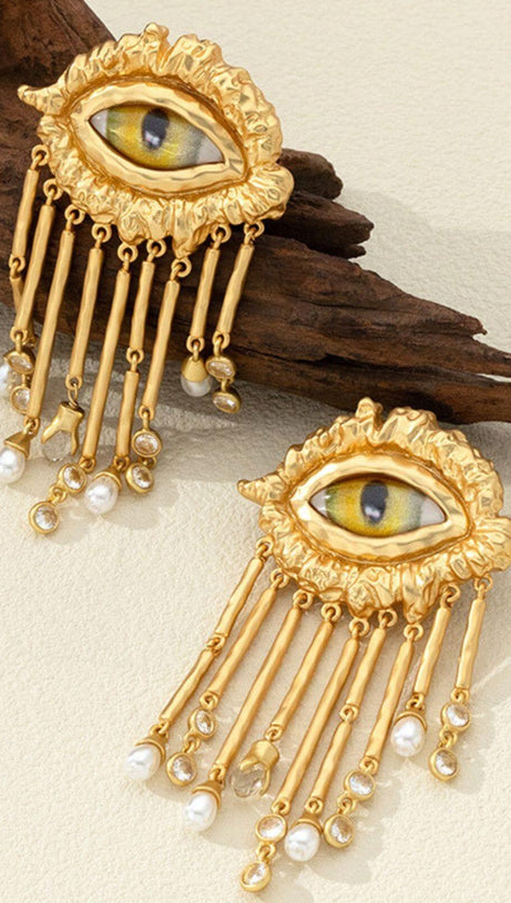 PEARL EMBELLISHED EYE EARRINGS
