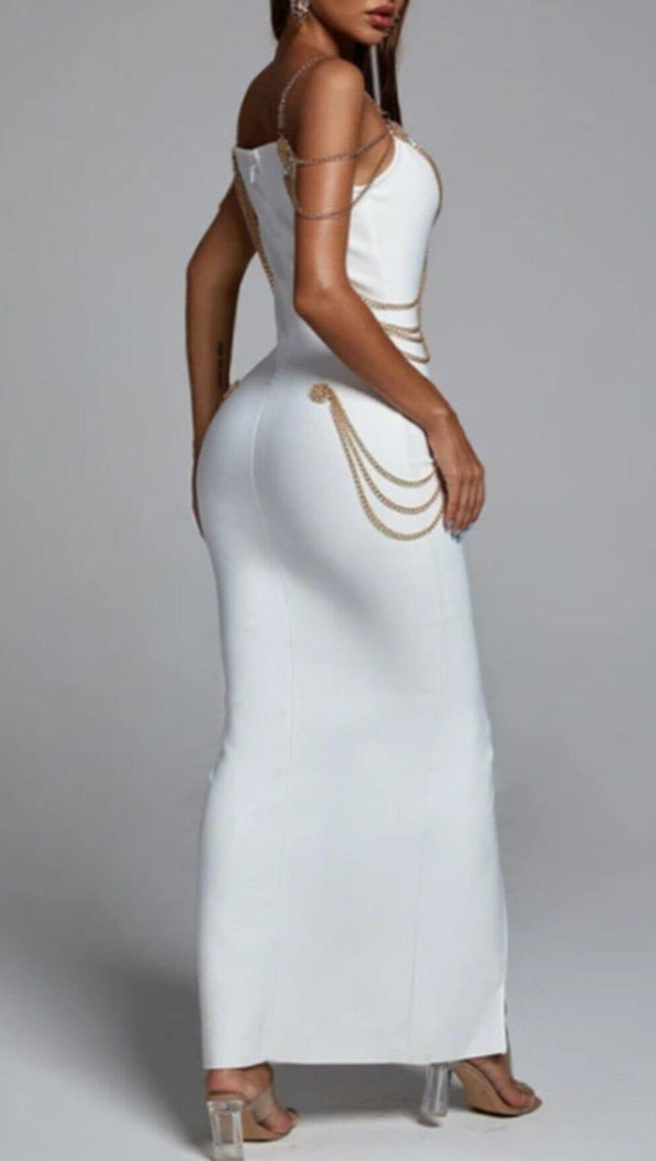 BANDAGE SWEETHEART SPLIT MAXI DRESS IN WHITE