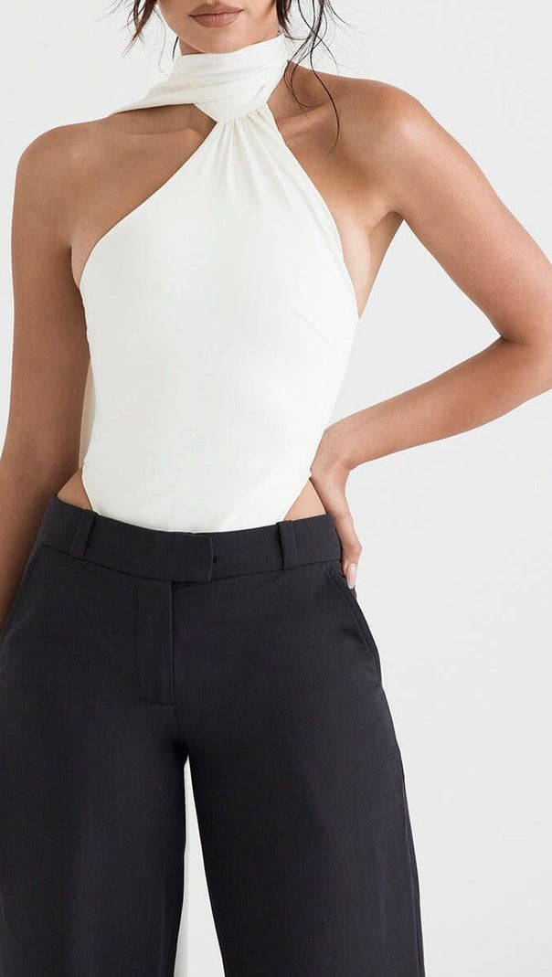 AIIZIE IVORY SATIN WRAP NECK BODYSUIT - product image