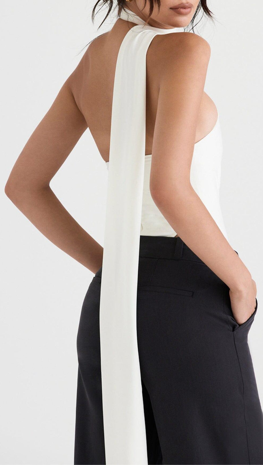 IVORY SATIN WRAP NECK BODYSUIT