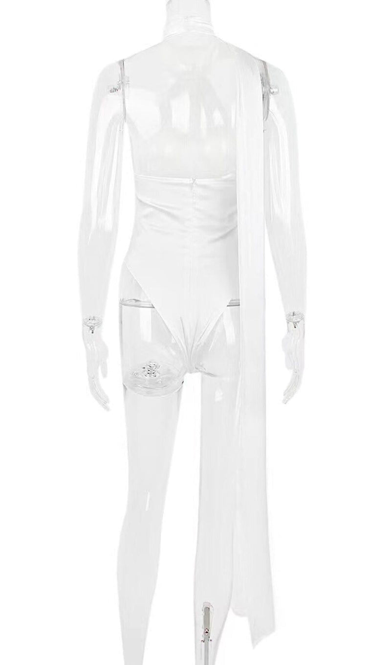 IVORY SATIN WRAP NECK BODYSUIT