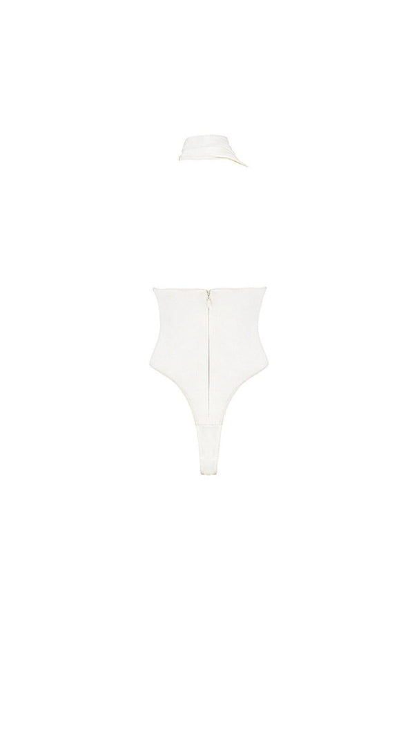 AIIZIE IVORY SATIN WRAP NECK BODYSUIT - product image