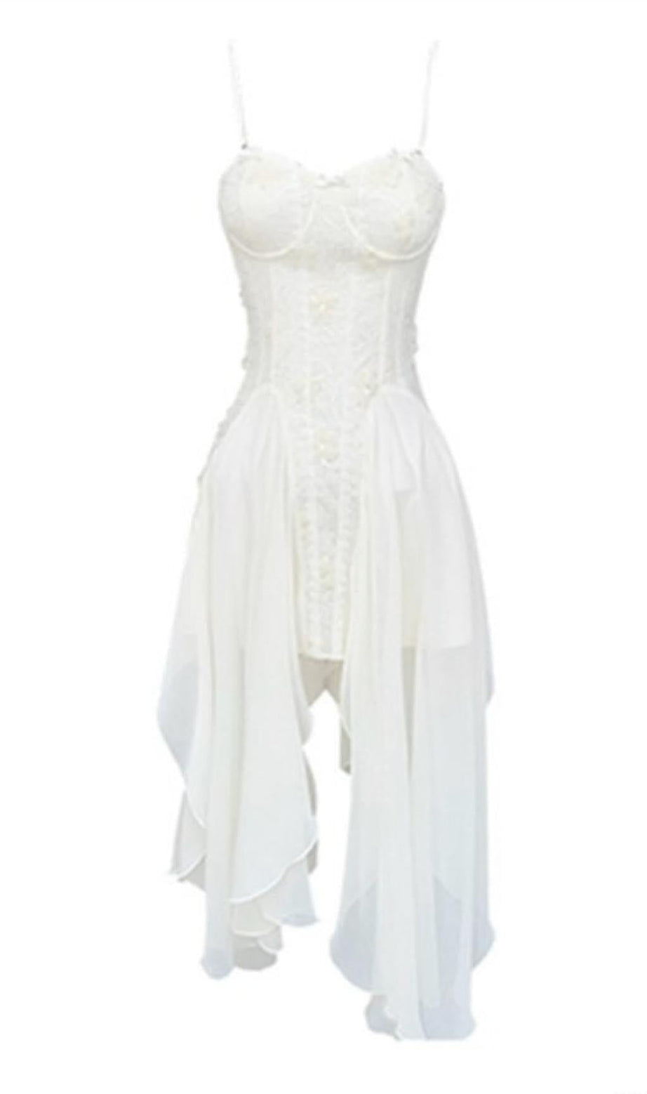 BANDAGE SATIN LACE MIDI DRESS IN WHITE