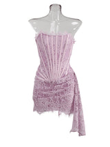 Yolita Strapless Patchwork Lace Dress In Lilac