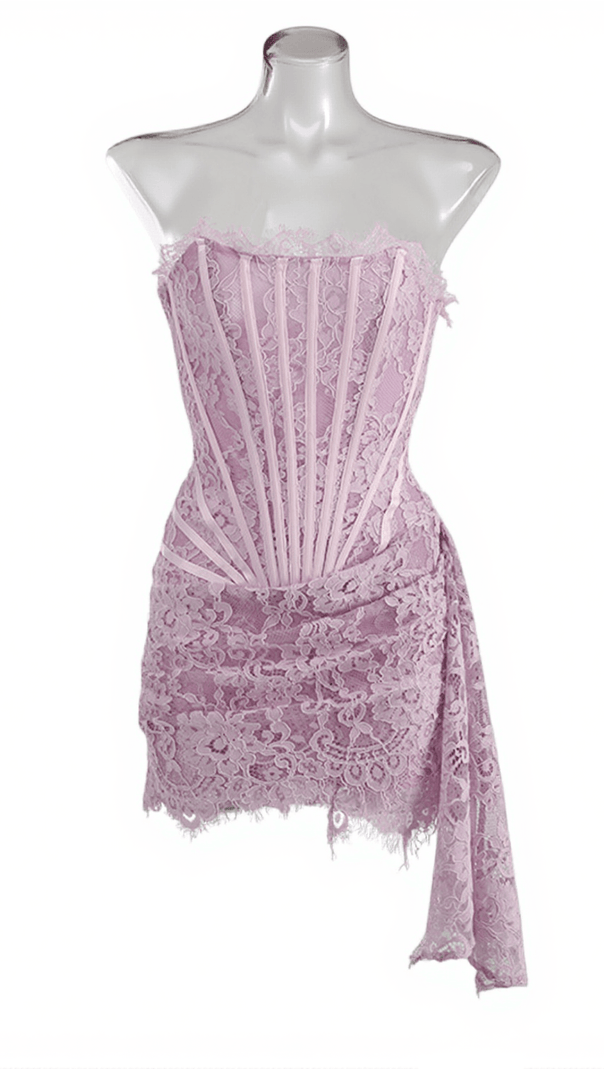 AIIZIE YOLITA STRAPLESS PATCHWORK LACE DRESS IN LILAC - product image