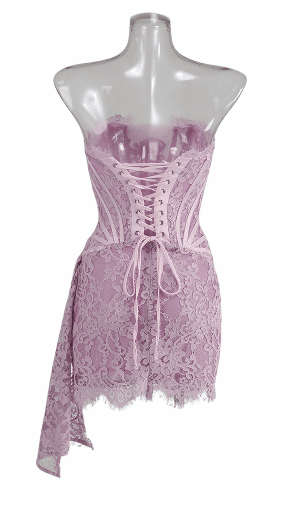AIIZIE YOLITA STRAPLESS PATCHWORK LACE DRESS IN LILAC - product image
