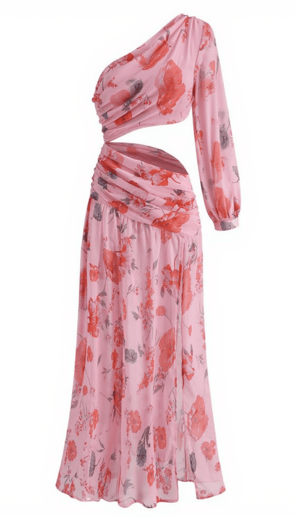 AIIZIE MACK ONE SHOULDER FLORAL CUTOUT MIDI DRESS - product image