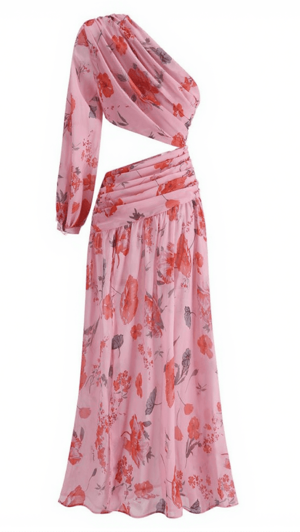 AIIZIE MACK ONE SHOULDER FLORAL CUTOUT MIDI DRESS - product image