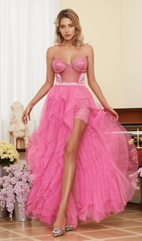Miro Strapless Patchwork Tulle Dress